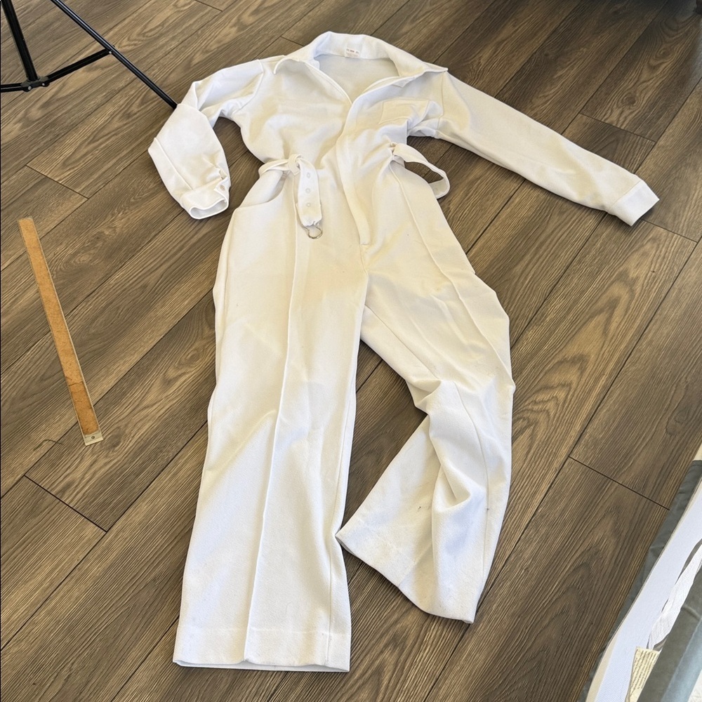 Vintage Levoys White Polyester Jumpsuit, Large